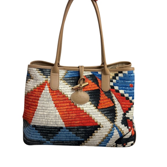 Longchamp Handbags - Longchamp Roseau Panier d'Art Tote Red/Ocean